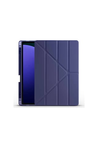 Galaxy Uyumlu Tab S10 Plus Kılıf Zore Tri Folding Kalem Bölmeli Standlı Kılıf - Lacivert Kapaklı Kılıf