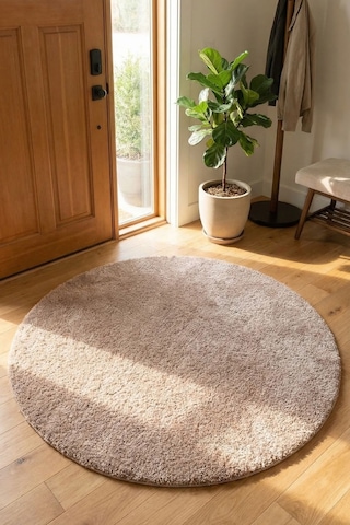 Yuvarlak Puffy Yumuşak Peluş Halı , Kaymaz, Yıkanabilir, Antre, Hol, Mutfak, Makyaj Masası Halısı Vizon