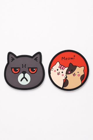 Kemboss Gri Kedi Ve Meowi Kedi Bardak Altlığı Seti 4'lü - Pvc Kaydırmaz Bardak Altlığı 2 Gri Kedi + 2 Meowi Kedi Çok Renkli