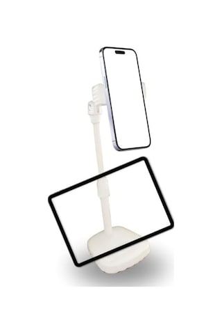 Üstü Tablet Ve Telefon Tutucu Plastik Aparat Beyaz Telefon
