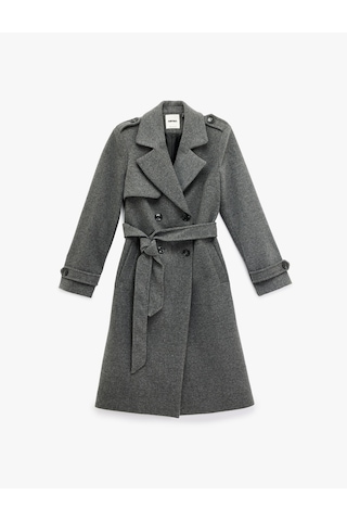 Koton Cepli Uzun Kollu Kemerli Kruvaze Uzun Kaşe Kaban Antrasit 6wak00237ew Antrasit