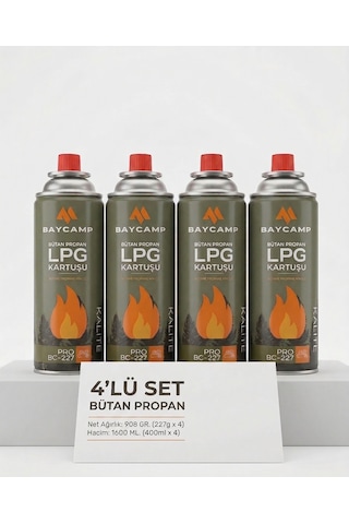 Baycamp 227gr 400 Ml Butan Propan Lpg Kartuş 4 Lü Paket Çok Renkli