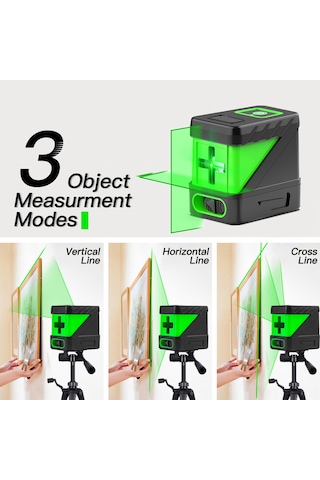 Vkemall A Tipi Yeşil Işık 2 Çizgi Laser Seviye Cihazı - Taşınabilir, Ip54 Koruma, 2.5mm/5m Doğruluk Pil Dahil Değil