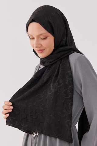 Mirsoy Scarf Daka Desen Parlak Jakar Şal - Siyah Siyah