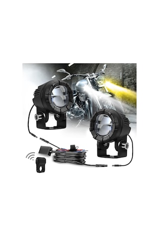 30w 3000lm 6000k Motosiklet Çift Lensli Led Spot Işığı, Kontrol Kablosu Seti İle Siyah