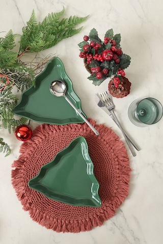 Yeşil Çam Kayık Tabak 22 Cm 2 Adet 308 Yeşil