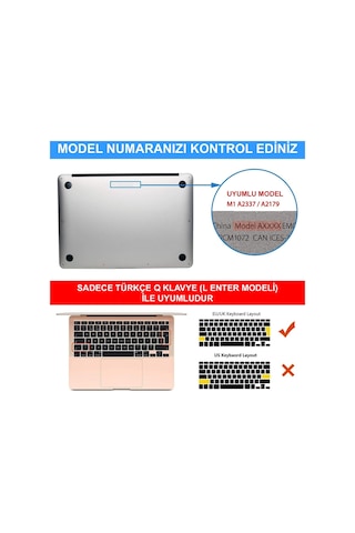 Apple Uyumlu MacBook Air 2018-2020 13 Inch A2179 Türkçe Klavye Koruyucu Kılıf
