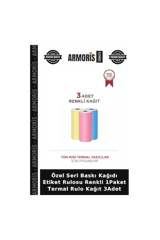 Özel Seri Baskı Kağıdı Etiket Rulosu Renkli 1paket Termal Rulo Kağıt 3adet