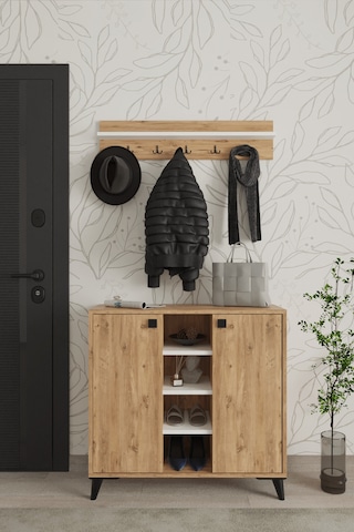 Akasya 2 Kapaklı Ayakkabılık, Vestiyer, Portmanto, Askılık, 90 Cm, Atlantik Çam - Beyaz Atlantik Çam - Beyaz