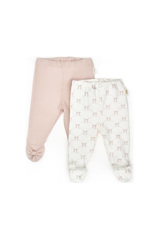 Bebek 2li Patikli Pantalon %100 Organik Pamuk , Bebek - Yenidoğan- Csy8142 Ekru