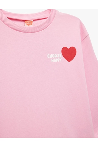 Koton Uzun Kollu Bisiklet Yaka Kalp Baskılı Pamuklu Sweatshirt Pembe 6wmg10103ak Gül