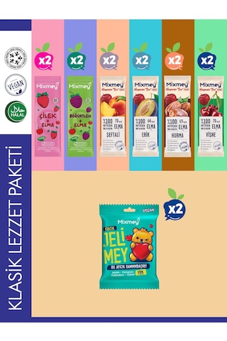 Mixmey Klasik Lezzet Paketi – 16 Adet | Meyve Bar Jelimey Sağlıklı Atıştırmalıklar, Glutensiz (16 ADET)