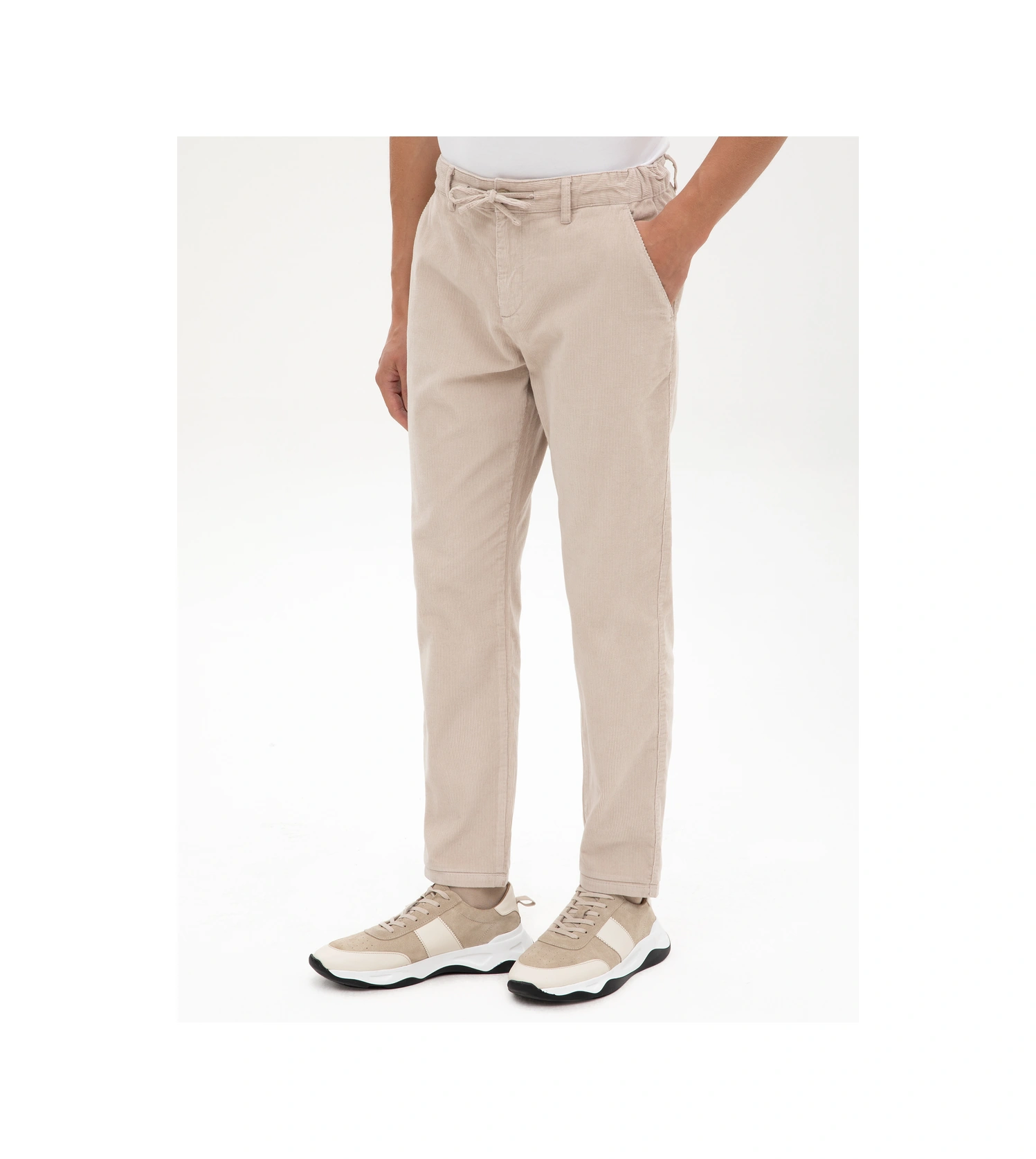 Pierre Cardin Bej Carrot Fit Beli Lastikli Kordonlu Kanvas Pantolon 50315294 Vr011