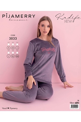 Pijamerry Kadın Kışlık Bisiklet Yaka Kadife Pijama Takımı 3033a - 1 Adet Açık Mor