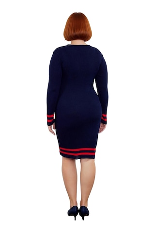 Ersefa Kadın Bodycon Fitilli Triko Kazak Elbise Bisiklet Yaka Uzun Kol Ç Lacivert