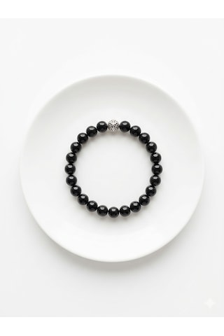 8 Mm Obsidyen Taşından Yapılmış Unisex Bileklik Siyah