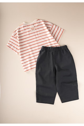 Cigit Oversize T-shirt Geniş Kesim Pantolon Takım 2-10 Yaş Turuncu Çizgili