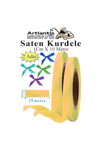 Açık Sarı Kurdele Saten 1 Cm 10 Metre 2 Adet Saten Kurdela Parlak Hediye Ve Süsleme Şeridi Süs Paketleme Çiçek Saç El