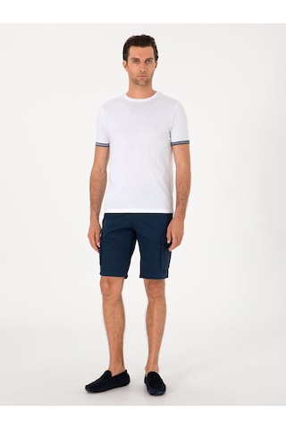 Cacharel Lacivert Comfort Fit %100 Pamuk Bermuda Şort