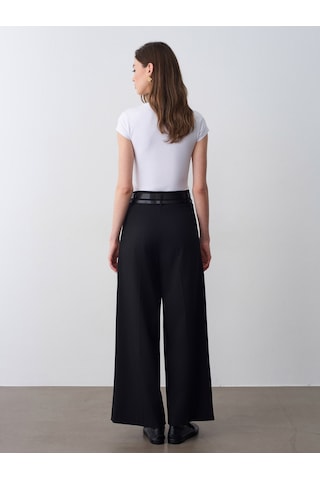 Dilvin 72670 Çift Kemerli Pileli Pantolon-siyah