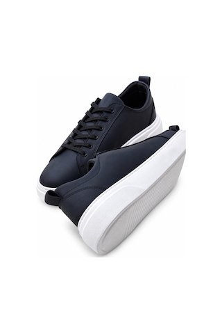 Yalçın Erkek Beyaz Bağcıklı Ortopedik Günlük Sneaker Spor Ayakkabı Kalın Taban Lacivert - 919472745 Lacivert