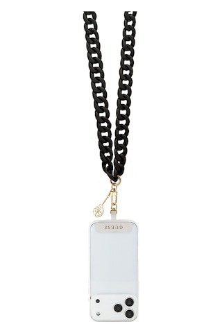 Guess Lisanslı 4g Metal Logolu Büyük Zincirli Çapraz Vücut Telefon Askı Kayışı 120cm Siyah Siyah