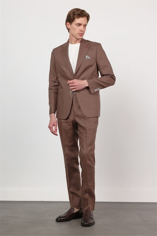İmza Kahverengi Mono Yaka Keten 6 Drop Slim Fit Yarım Astar %100 Keten Takım Elbise 1001260164 Sütlü Kahverengi