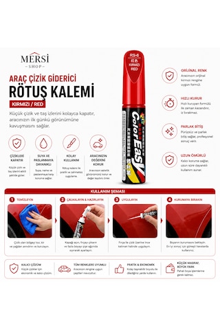 Araç Çizik Giderici Rötuş Kalemi Siyah Oto Boya Tamir Kalemi Kırmızı