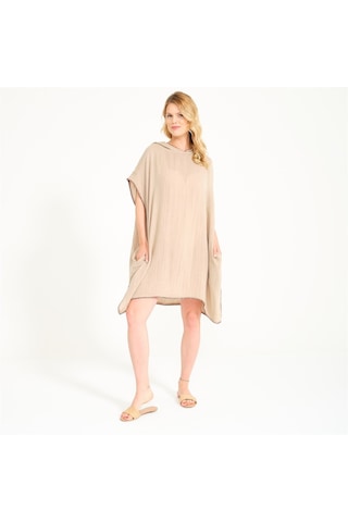 Miespiga Unisex Müslin Kapüşonlu Surf Yetişkin Panço-Bej-Standart Bej