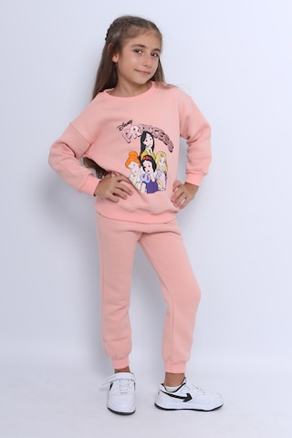 Kız Çocuk 3 İplik Eşofman Takımı Princess Baskılı E3 Somon