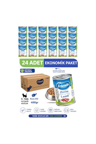 Premium Kuzu Etli Yetişkin Kedi Konservesi 400 Gr X 24 Adet Ekonomik Paket Yaş Mama