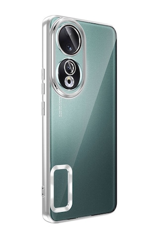 Honor 90 Kılıf Kamera Lens Korumalı Logo Gösteren İnce Hafif Nourthkingdom Gümüş