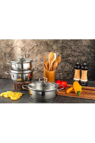 Gülsan Bahar 6 Parça Çelik Tencere Seti 14-16-18cm Cam Kapak Inox