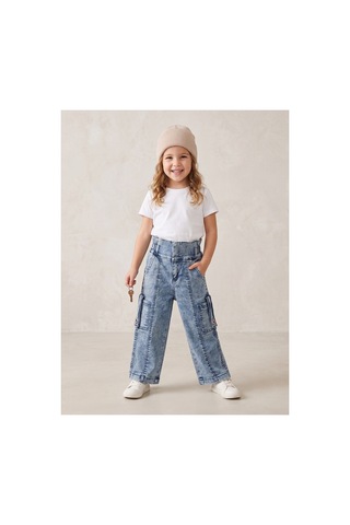 Deniva Kids Kız Çocuk Yüksek Bel Kar Yıkama Cepli Palazzo Jean Pantolon Mavi