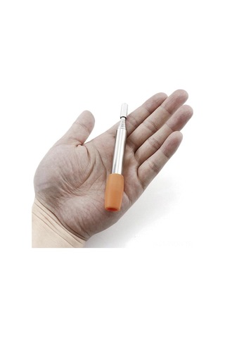 Neevoyu Kompakt Cep Boyu Kamp Ateşi Üfleme Borusu - 50 Cm Katlanabilir Paslanmaz Çelik, Silikon Ağızlı Gümüş