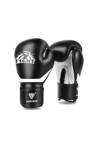 Moveevo Erkekler İçin Boks Savaş Dövüş Sandalye Korumalı Eldiveni - Bantlı, 8oz, Siyah, Kaliteli Deri Ve Şok Emici Thick Pad Siyah