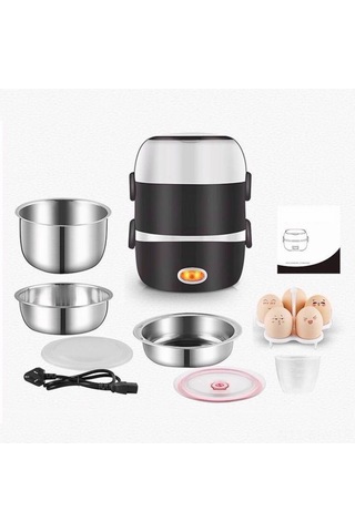 Moveevo Stoksel Çelik Isıtmalı Termos Lunch Kutusu - 2 Kişilik Pişirme Isıtma Fonksiyonu - 220v Avrupa Şarjı - Ofis Çalışanları İçin Isı Tutucu Yemek Kutusu Açık Kahverengi