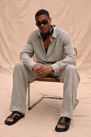 Tarz Cool Erkek Haki Tencel Kumaş Oversize Gömlek Pantolon Takım Rahat Kesim Yazlık Kombin Gri