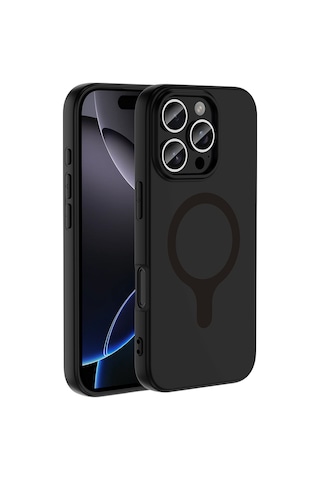 Apple iPhone Uyumlu 16 Pro Max Kılıf M-safe Şarj Özellikli Zore Aris Silikon Kapak - Siyah