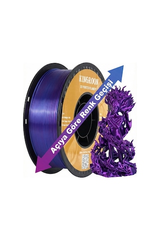 Çift Renkli Silk Pla Filament - Mavi Kırmızı Mor Geçişli - 1.75mm 1 Kg - Parlak İpek Doku