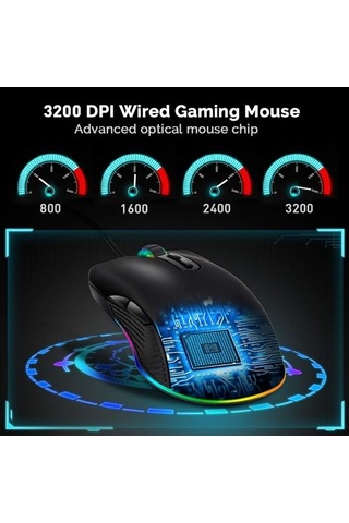 Fortunelane Optik Fare Rgb 4 Modlu Işık, Ergonomik Usb C Fare