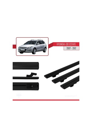 Hyundai İ30 Estate 2007-2012 Arası İle Uyumlu Basic Model Ara Atkı Tavan Barı Siyah 3 Adet