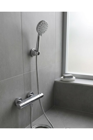 Krem Duş Başlığı Seti 4 Kademeli El Duşu Spiral Hortumlu Banyo Seti Beyaz
