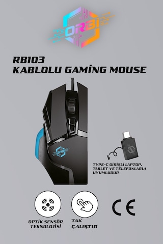 Gaming Mouse Ergonomik Başparmak Destekli Kablolu Profosyonel Oyuncu Mouse Ayarlı 7200 Dpı Rb103