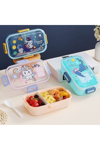 Yeiuyi7 Karikatür Desen İki Bölme Çocuklar İçin Isıtılabilir Öğle Yemeği Kutusu 700ml Pembe