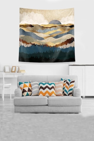 Pelangi Gold Doğan Güneş Leke Tutmaz Kadife Kumaş Duvar Örtüsü Duvar Halısı Tapestry Kwll323, 35 X 50 Diğer