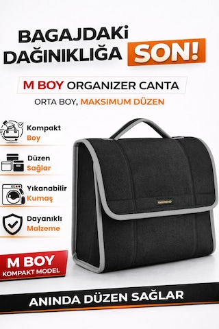 Oto Bagaj Organizer Bagaj Çantası M Boy Kaymaz Cırt Bantlı Velur Kompakt Düzenleyici - Mcx4