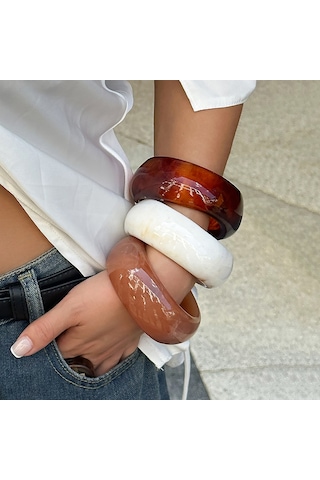 Abartılı İns Tarzı Yarı Saydam Renkli Geniş Bilezik Bilezik Kadınlar İçin Kişiselleştirilmiş Tasarım Solmayan Bilezik Diğer