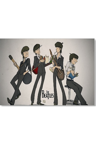 Cakasepetim The Beatles Karikatürize Çizim Ahşap Mdf Tablo