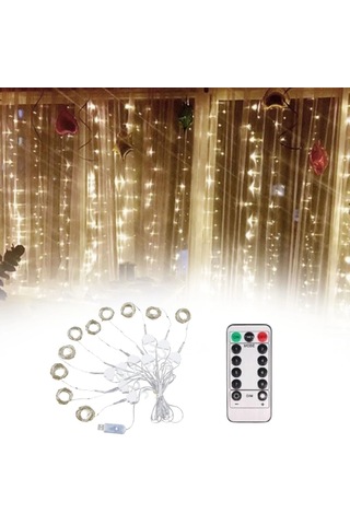 Uzaktan Kumandalı Led Perdeye Takılabilen Kancalı Işık Usb 3x3 Metre Peri Perde Led 5047 Çok Renkli
